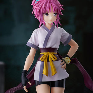 Medium shot of the Machi figure from Hunter x Hunter in an urban diorama, emphasizing the character's intense expression.