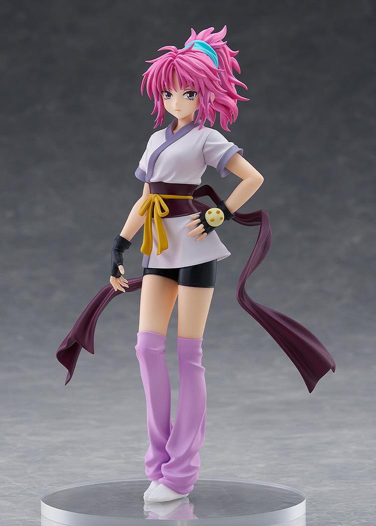 Studio shot of the Machi figure by Good Smile Company showing the character's purple hair and iconic pink and white outfit.