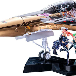 Macross F Galaxy Live Final 2025 PLAMAX MF-98 Fighter Nose YF-29 with Sheryl Nome and Ranka Lee figures on white background.