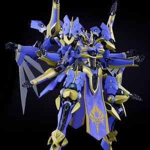 The combined Magatsu-Ikaruga model kit in a hovering display pose with its multiple sub-arms fully visible.