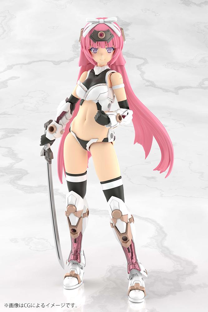 Front view of the Frame Arms Girl Magatsuki Kikka model kit configured into her unarmored light Kunoichi Mode.