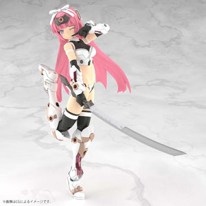 Playful action pose of the 1/6 scale Kunoichi Mode body using the winking tampography face part while holding a long sword.