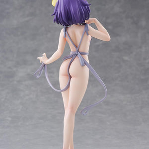 Rear view of the Magia Baiser Naked Apron Version Pop Up Parade L figure, displaying the apron's tied back straps and short purple hair details.