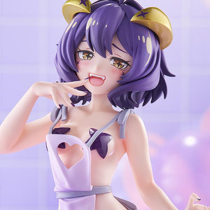 Detailed portrait close-up shot of Magia Baiser from Gushing over Magical Girls, showcasing her golden horns, purple hair, and blushing expression.