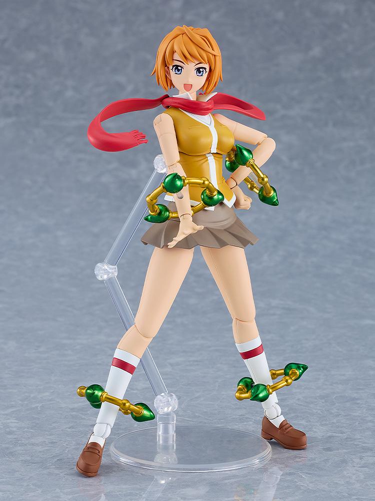 Full body view of the articulated Mai Tokiha My-HiME plastic model on a clear display stand.