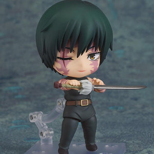 Action pose of the Maki Zen'in Execution Ver. Nendoroid Basic figure wielding her sword with both hands.