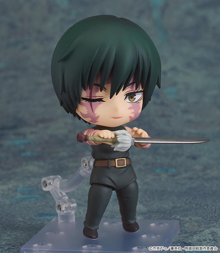 Action pose of the Maki Zen'in Execution Ver. Nendoroid Basic figure wielding her sword with both hands.