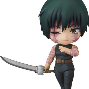 Front view of the Maki Zen'in Execution Ver. Nendoroid Basic figure from Jujutsu Kaisen featuring her awakened form with scars and sword.