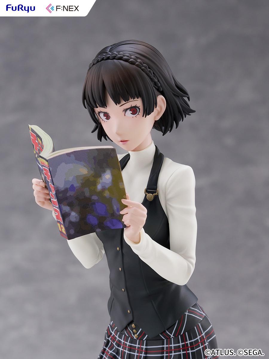 Close-up portrait of Makoto Niijima capturing her delicate, bashful expression and braided headband hairstyle.
