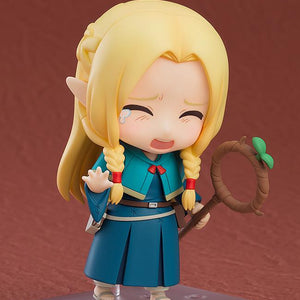 Marcille Nendoroid featuring her crying facial expression with tear details, posing with her Ambrosia staff.