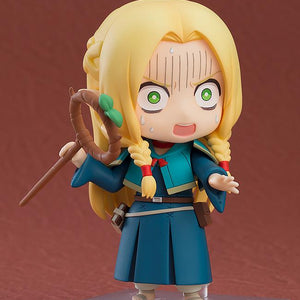 A comical pose of the Marcille Nendoroid using the screaming face plate and frantic hand gestures to show her disgust for dungeon food.
