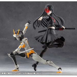 Dynamic combat display pairing the black uniform Maria Kagaribi figure in mid-air alongside a crouching Megalomaria model kit.