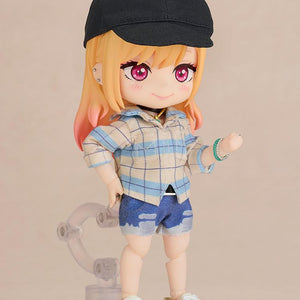 Side profile of Marin Kitagawa Nendoroid Doll showing the articulated joints and detailed cloth clothing.
