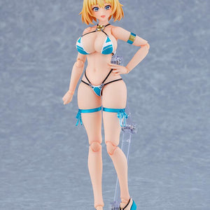 Front view of the Max Factory figma Sophia F. Shirring Swimsuit Version figure supported by an articulated clear stand on a neutral background.