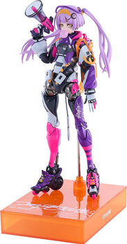 Isolated studio view of the Max Factory Shojo-Hatsudoki Motored Cyborg Runner SSX-155C Pop Tracker action figure standing on an orange acrylic base.