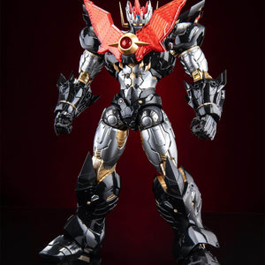 Neutral front standing pose of the Mazinkaiser mecha without wings, showing black and gold armor detail.