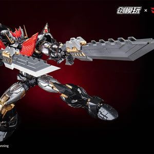 Mazinkaiser mecha figure using two large grey Kaiser Bayonets in an aggressive action pose.