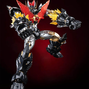 High-action aerial kick pose of the Mazinkaiser model kit showing off its high articulation.