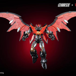 Front view of the Mazinkaiser model kit flying with massive red articulated wings.