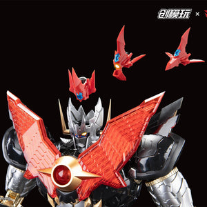 Close-up showing the Kaiser Plider craft docking into the head of the Mazinkaiser mecha.