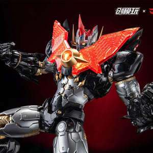 Mazinkaiser figure in a powerful stance with the Fire Blaster LED chest piece glowing brightly.