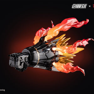 Close-up of the flying Turbo Smasher Punch fist part with multiple fire exhaust points.