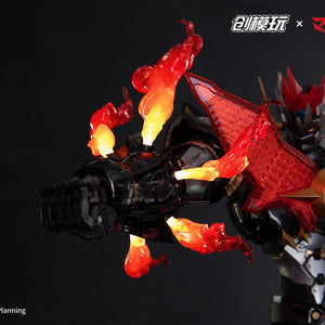 Detailed view of Mazinkaiser's arm launching a rocket punch attack with sculpted flame details.