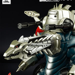A close-up shot of the Mecha Ghoulghilas drill-head and dual shoulder cannons, highlighting the intricate mechanical sculpt.