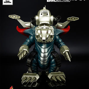 Front-facing view of the Mecha Ghoulghilas soft vinyl figure highlighting its symmetrical mechanical armor and red dorsal accents.