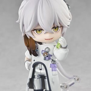 Medicine Pocket Nendoroid with a mischievous smile, holding a small green test tube accessory filled with a mysterious fluid.