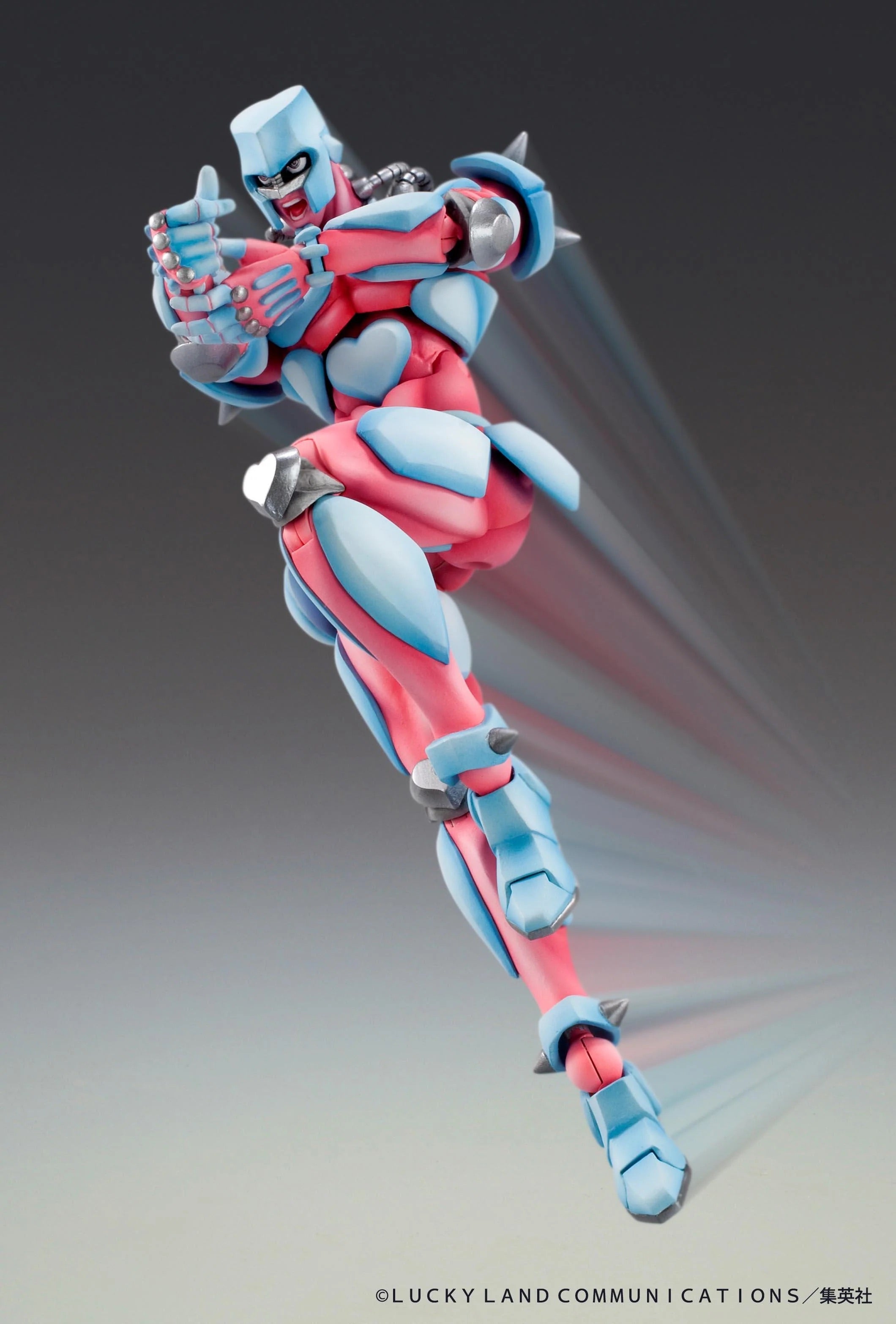 Crazy Diamond figure posed in a dynamic, mid-air punch with a motion blur effect, ready to yell its trademark cry.