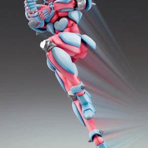 Crazy Diamond figure posed in a dynamic, mid-air punch with a motion blur effect, ready to yell its trademark cry.