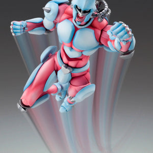 Crazy Diamond figure in a leaping pose, highlighting the articulation and the pink and light blue armor design.