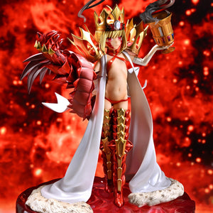 Promotional color shot of the Beast/Draco figure against a dynamic red, fire-like background.