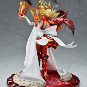 Rear view of the Beast/Draco figure, showing the large white bow, fur collar, and the gold crown accessory.