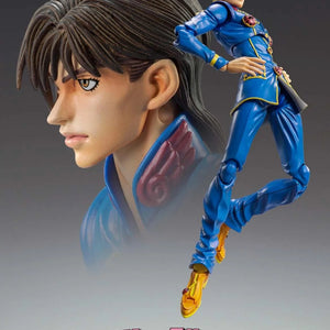 A composite image featuring the figure in a dynamic pose next to a close-up of his exclusive brown-haired head sculpt (Haruno Shiobana).