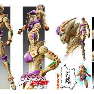 A promotional image featuring the Japanese text for the Stand's famous phrase, "Gold Experience Requiem," framed in a manga speech bubble.