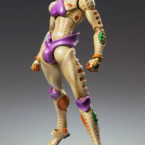 Full frontal view of the Medicos Super Action Statue Gold Experience Requiem (G.E.R.) figure, showcasing its distinct tan and purple armor design.