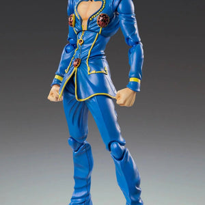 Full body front view of the Medicos Super Action Statue Giorno Giovanna Second figure, posing in his bright blue suit with yellow accents.