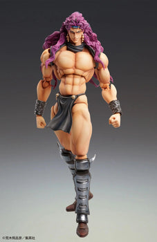 Full body front view of the Medicos Super Action Statue Kars figure, showing his purple hair, muscular body, and armor.