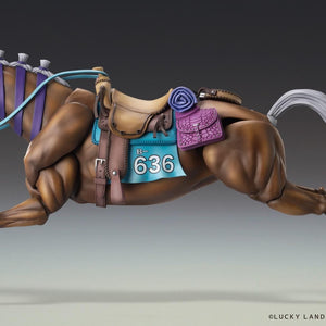 Dynamic full gallop leaping action pose showing the extended articulation and joint range of the Valkyrie horse figure.