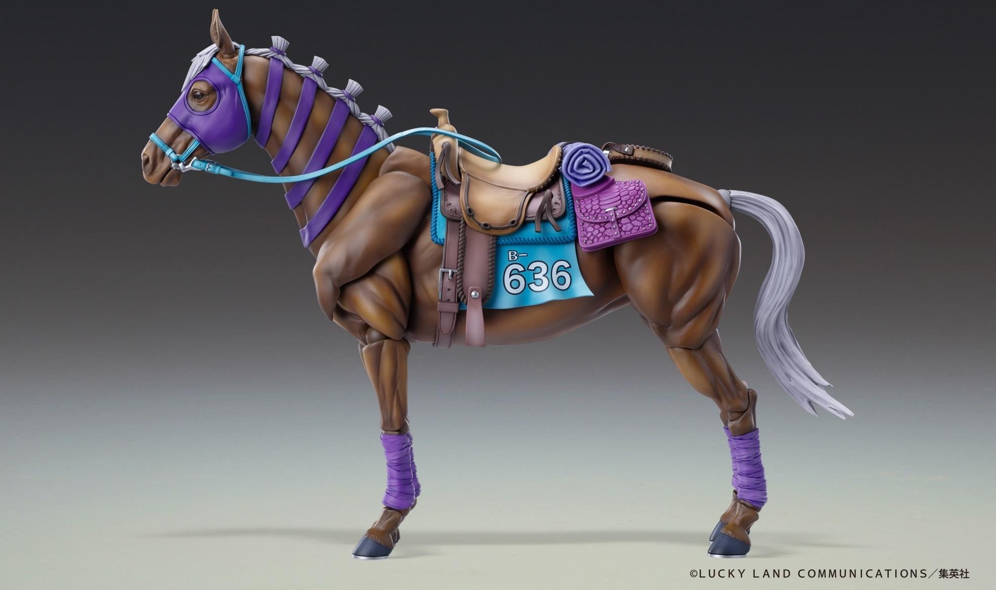 Left side full-body profile view of Valkyrie Super Action Statue with number B-636 saddle cloth.