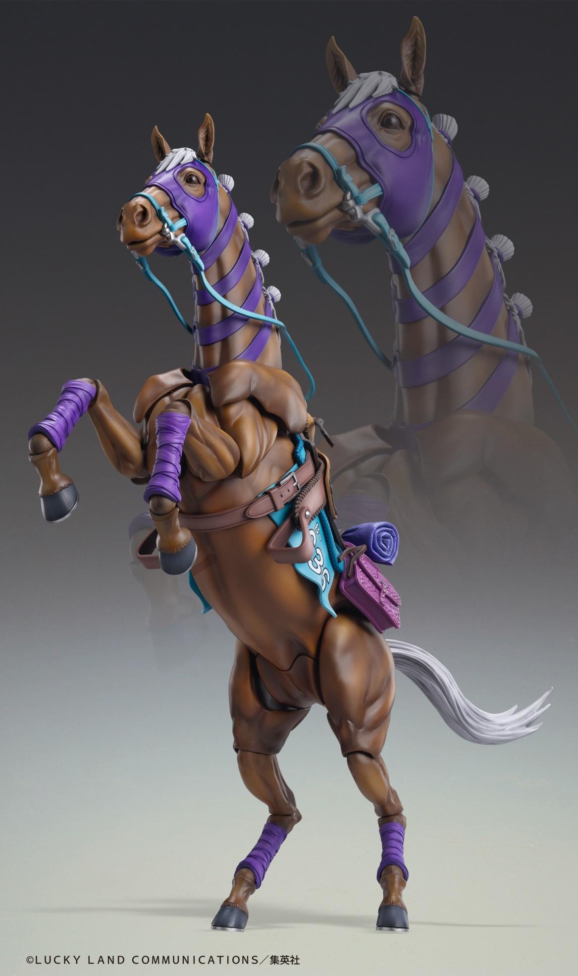 Dramatic low-angle view of Valkyrie Super Action Statue rearing up on its hind legs.