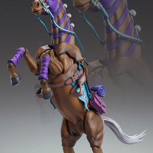 Dramatic low-angle view of Valkyrie Super Action Statue rearing up on its hind legs.
