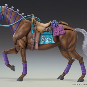 Side view of articulated Valkyrie horse figure posed in a natural walking trot with front hoof raised.