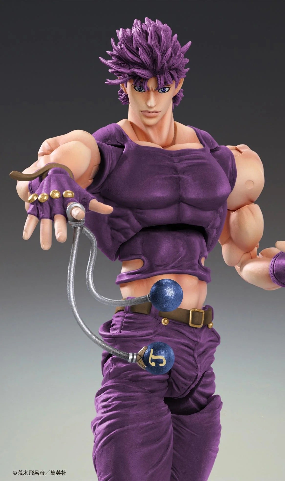 Close-up of the Joseph Joestar figure, displaying the Cracker Volley accessory attached to his hand and belt.