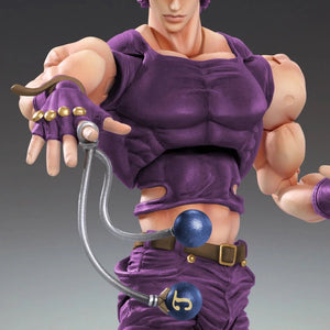 Close-up of the Joseph Joestar figure, displaying the Cracker Volley accessory attached to his hand and belt.