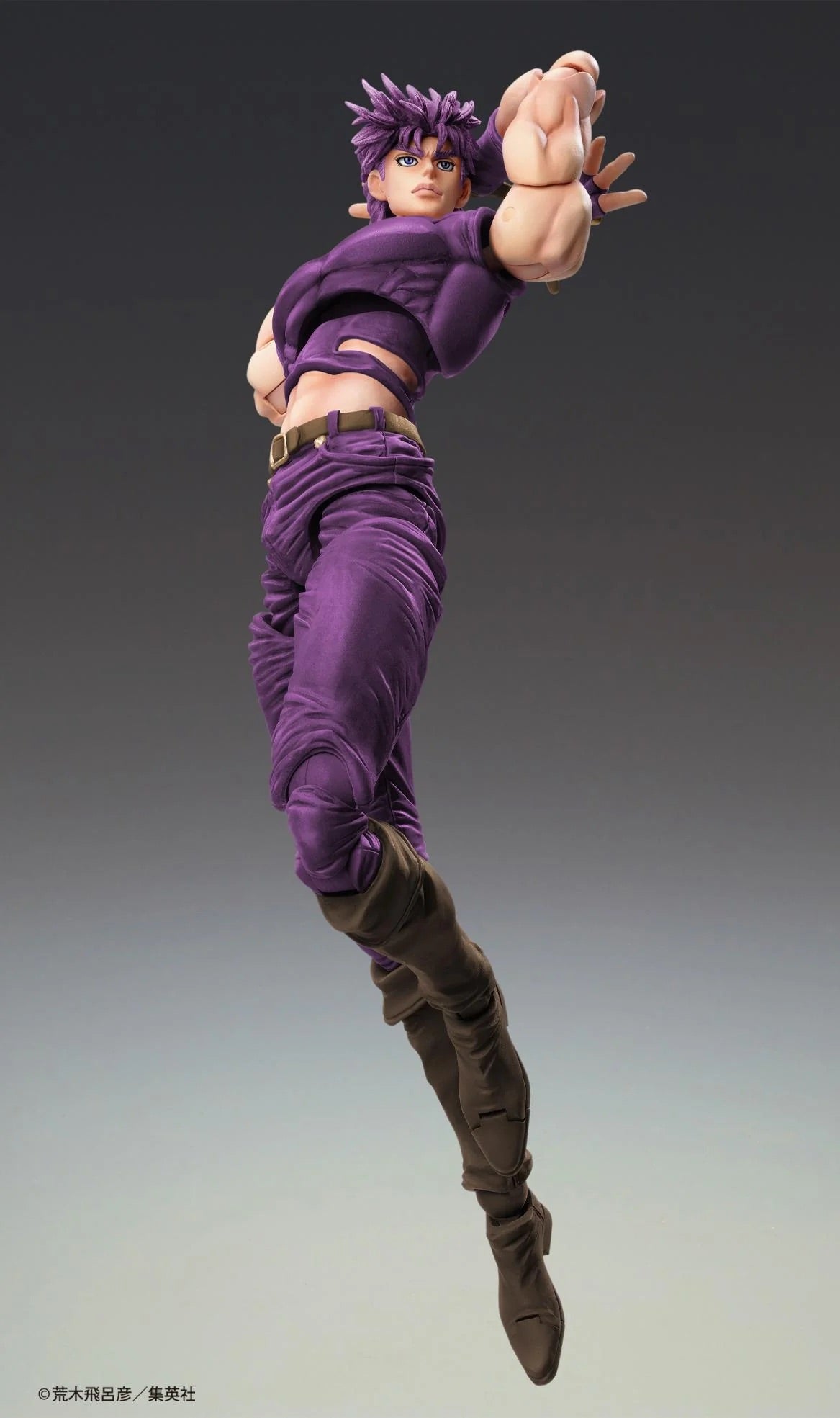 Joseph Joestar figure in a dramatic leaping pose, reaching forward with his hand, highlighting his intense facial expression.