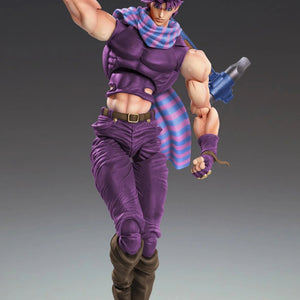 Joseph Joestar figure in a suspended pose, holding the rifle accessory over his shoulder, showcasing a dynamic action moment.