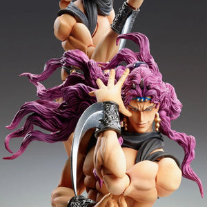 A composite shot of the Kars figure, featuring the swappable head wearing a turban, interacting with the purple-haired, non-turbaned head in a dynamic pose.